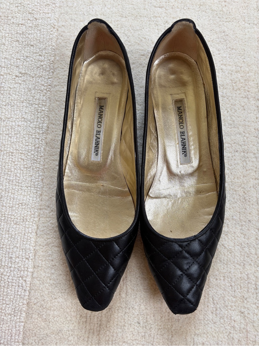 Manolo Blahnik Black Quilted Pointed Flats 37.5